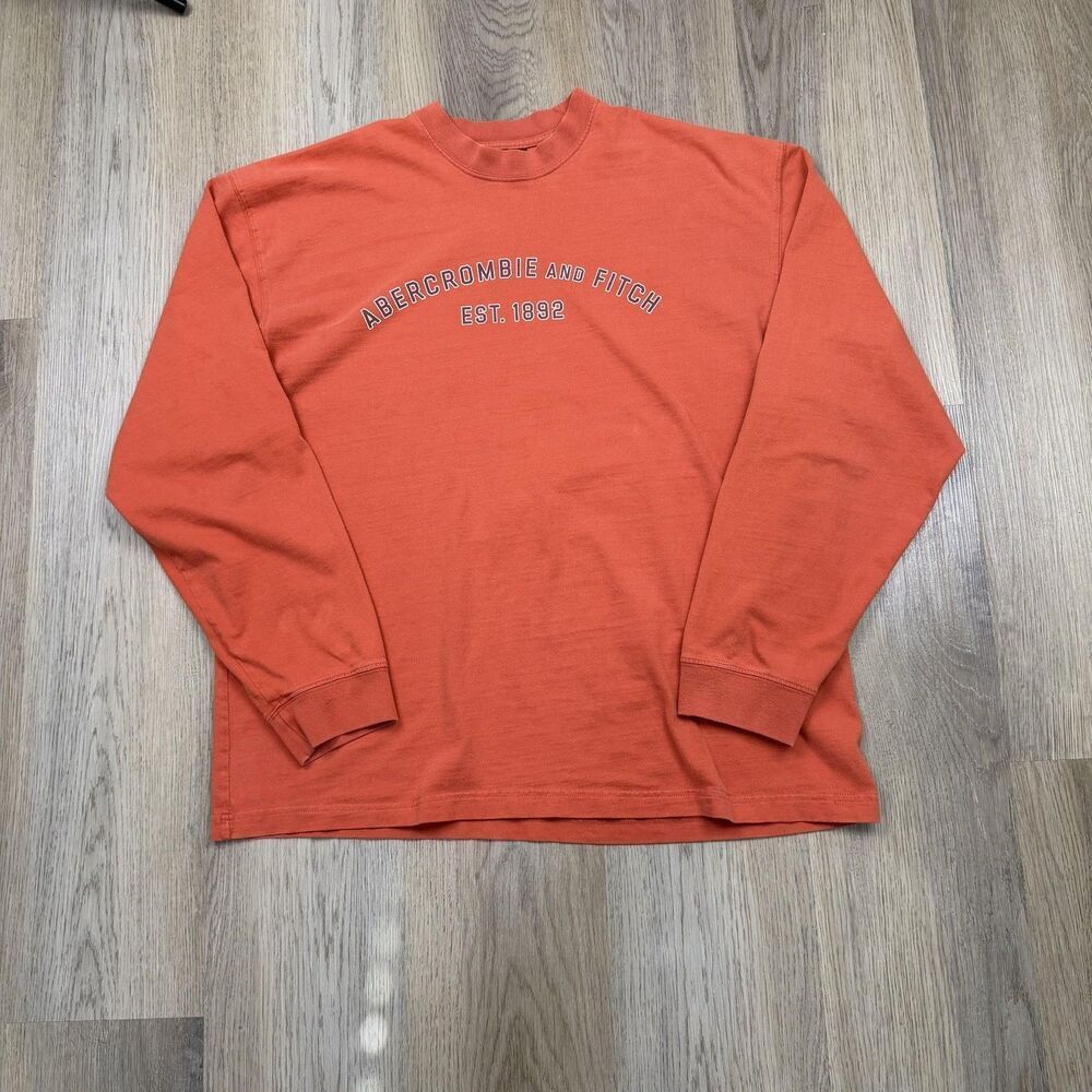 Abercrombie & Fitch Shirt Mens XL Orange Est 1892 Logo Crewneck Pullover Y2K